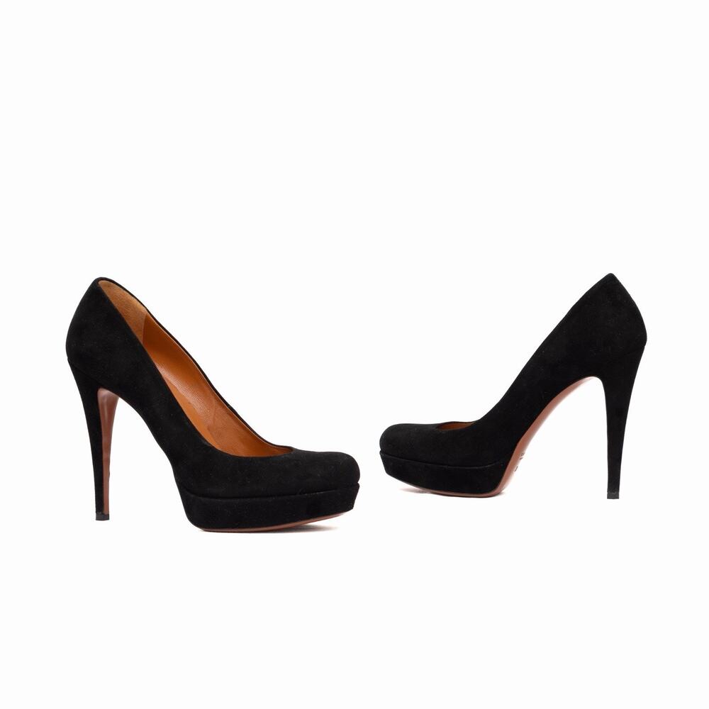 GUCCI High Heels ShoesBlack Suede Stiletto Round Toe Pumps Size US8 EUR 38